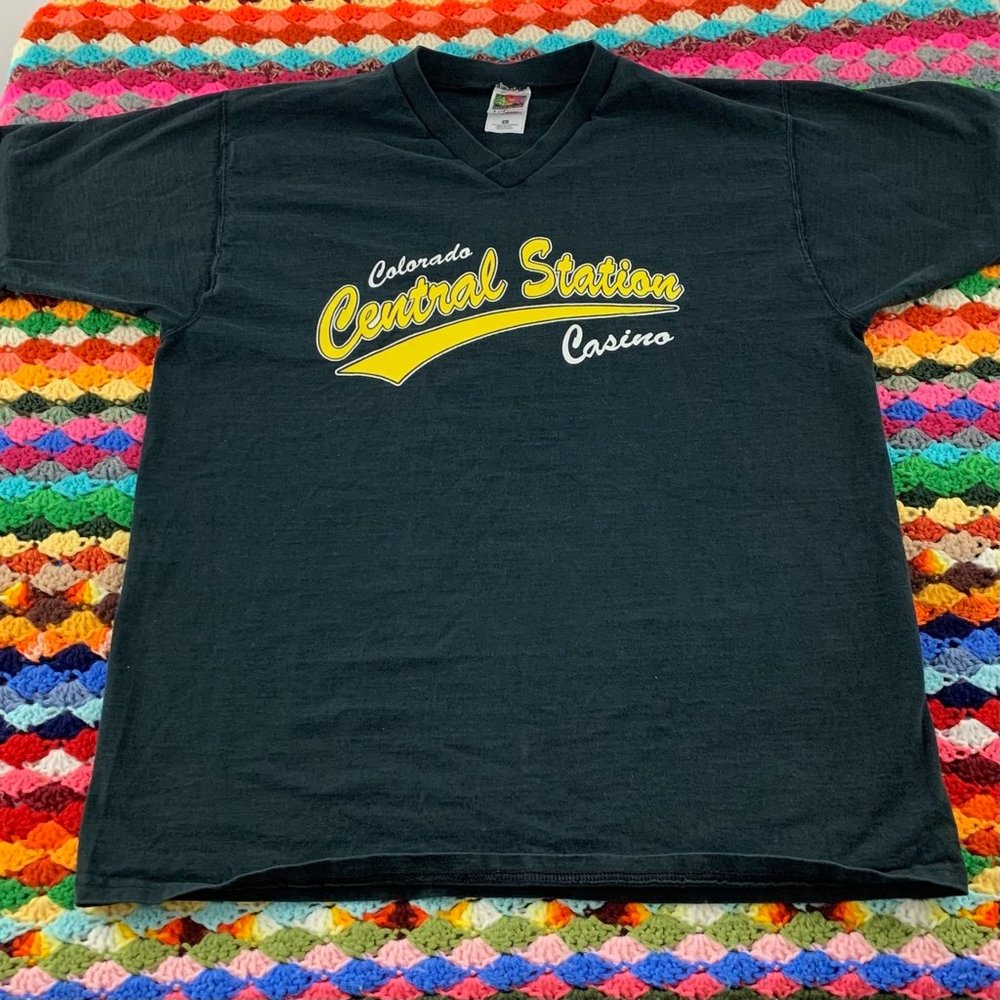 Vintage 90s Colorado Central Station Casino V-Neck USA Made Graphic Tee - Picture 7 of 13